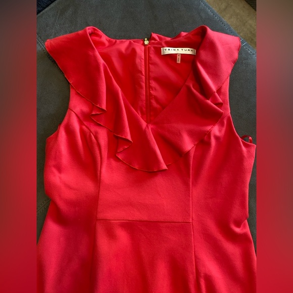 Trina Turk Alpin Ruffle Sheath V-neck Dress 4 - Picture 8 of 12